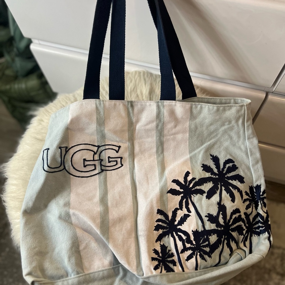 UGG Blue and White Canvas Tote with Palm Tree Design